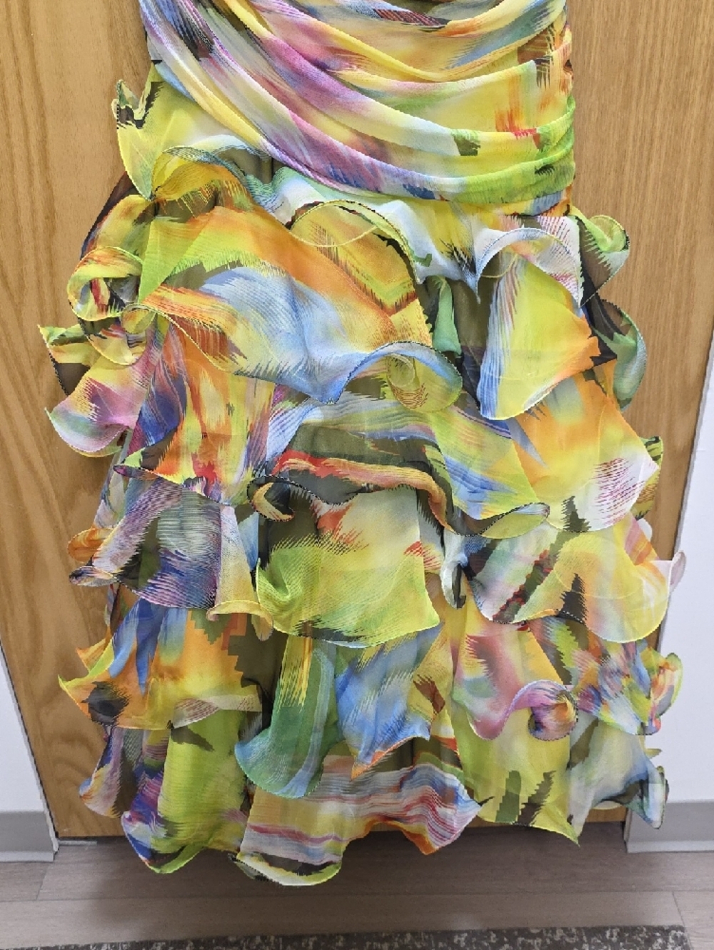 Vibrant Multicolor Ruffled Halter Maxi Dress - Picture 3 of 8